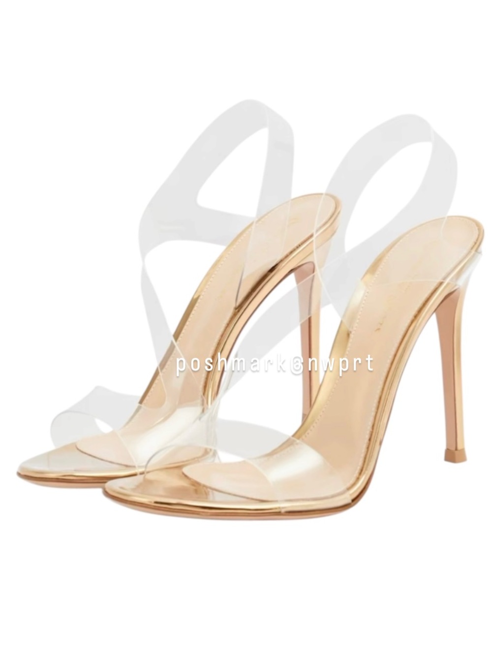 Gianvito Rossi Metropolis Glass Trasp Clear Gold Strappy Sandals Heels 37.5 37 7
